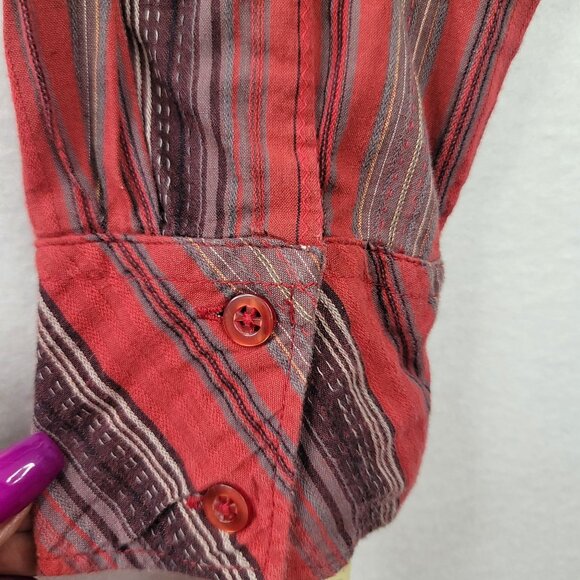 Woolrich Womens XL Red & Purple Striped Button-Up Shirt Deadstock - Picture 6 of 11